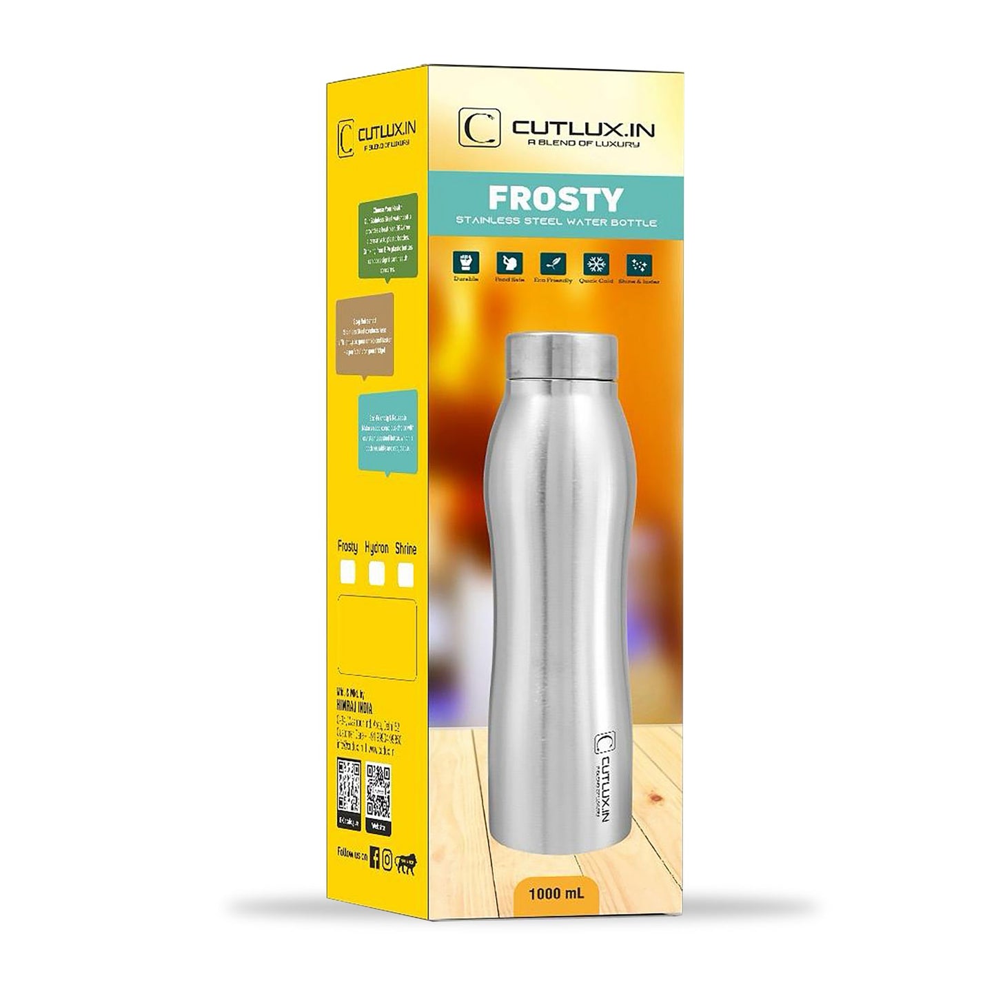 Cutlux 1000ml 2 Piece Multipurpose Stainless Steel Water Bottle (Frosty)