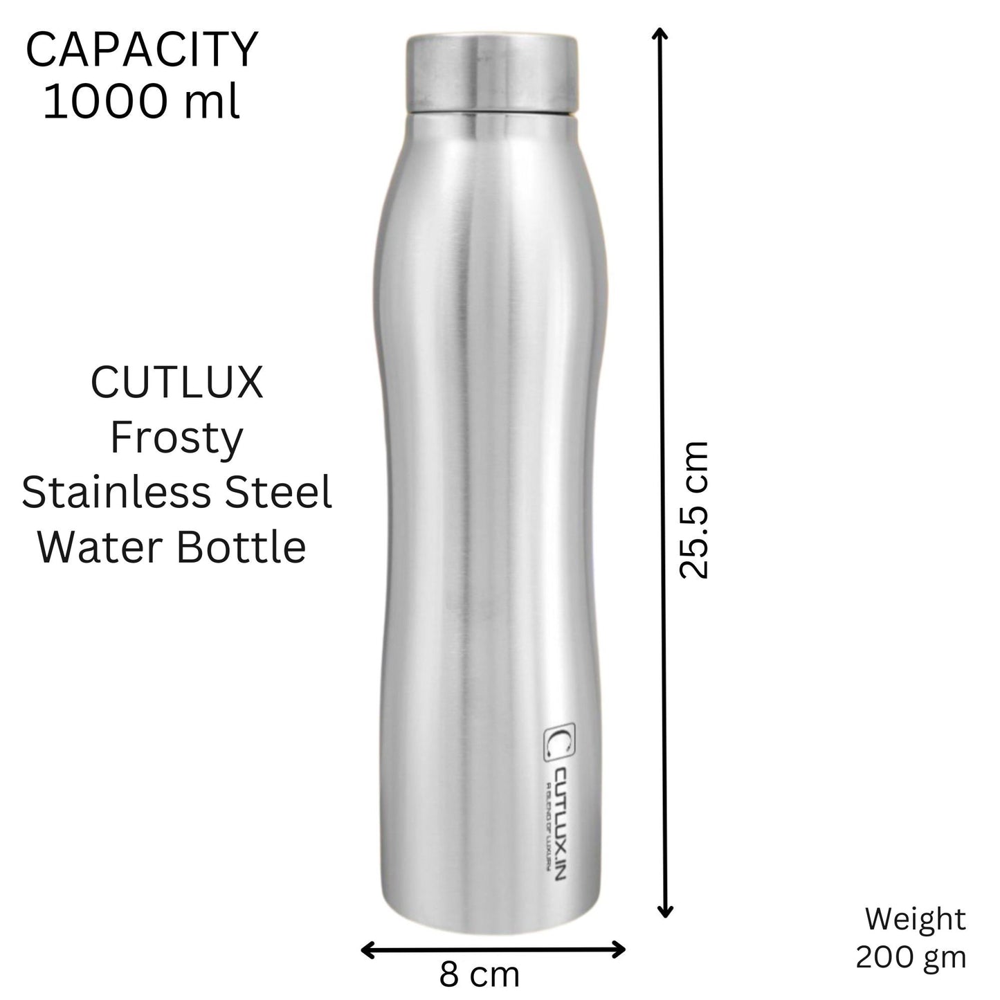 Cutlux 1000ml 2 Piece Multipurpose Stainless Steel Water Bottle (Frosty)