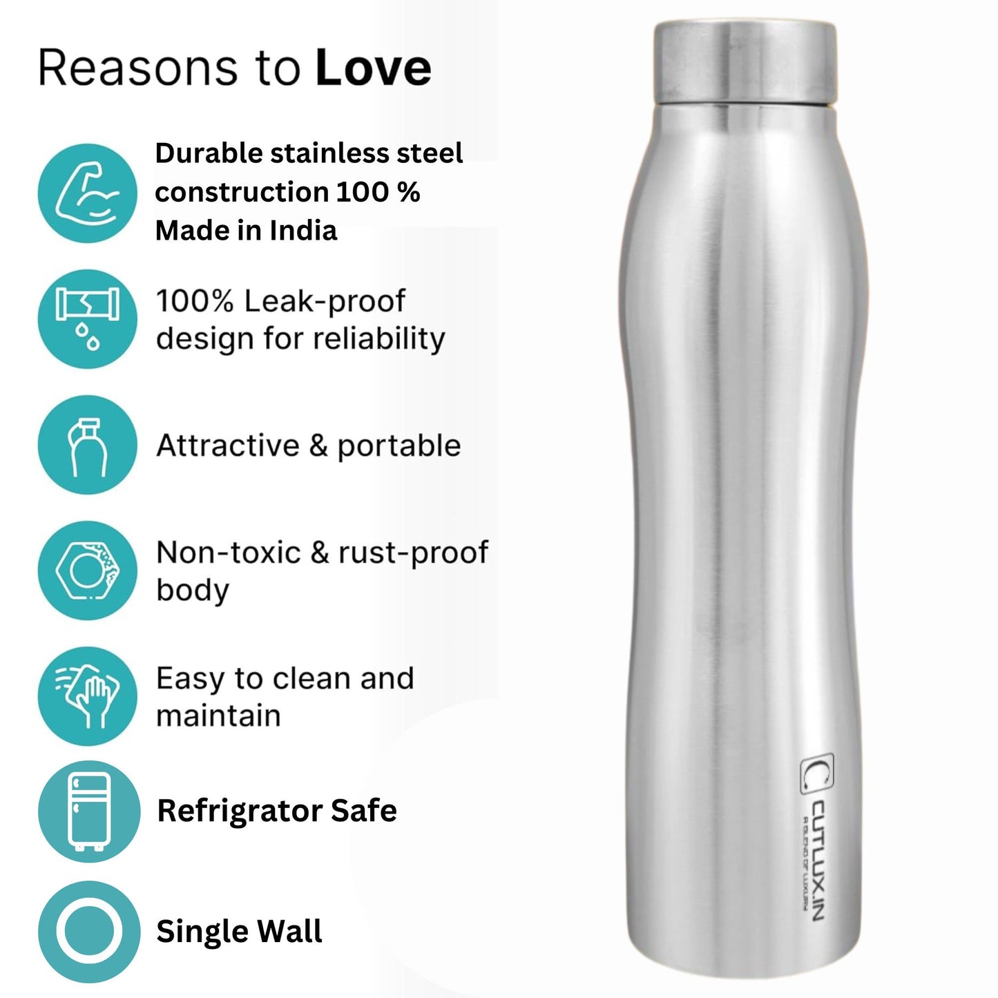 Cutlux 1000ml 2 Piece Multipurpose Stainless Steel Water Bottle (Frosty)