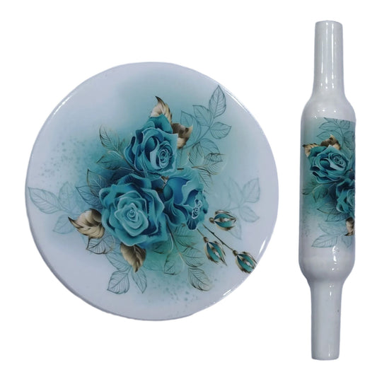 Cutlux Printed Marble Roti Maker with Wooden Belan Enamel Print Marble Chakla 24 cm Diameter with Belan