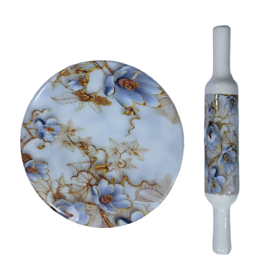 Cutlux Printed Marble Roti Maker with Wooden Belan Enamel Print Marble Chakla 24 cm Diameter with Belan